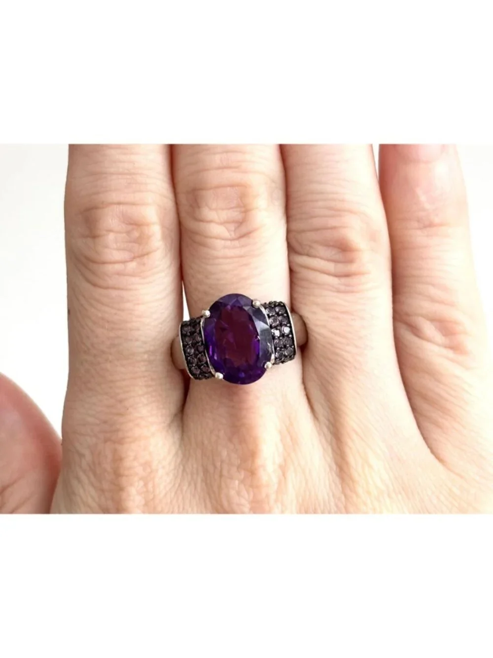 Multi Gemstone Amethyst Jumbo Sterling Silver 925 Vintage Ring - sz 8